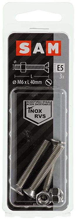 Load image into Gallery viewer, Mack 1019816 - metaalschroef verz. kop + moer rvs 3 st m6x40 | 10 stuks