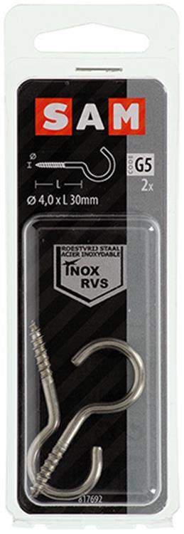 Load image into Gallery viewer, Mack 1019897 - schroefhaak roestvrijstaal 2 st 4,0x30 mm | 10 stuks