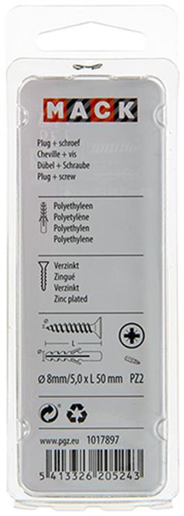 Load image into Gallery viewer, Mack 1017897 - plug + schroef polyethyleen 10 st 8 mm 5,0 x 50 mm | 5 stuks