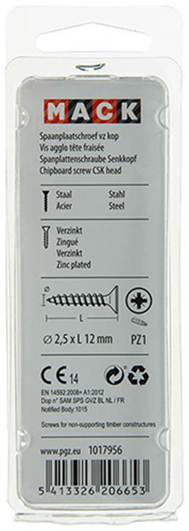 Load image into Gallery viewer, Mack 1017956 - spaanplaatschroef vz kop geelverz.200st 2,5 x 12 mm | 10 stuks