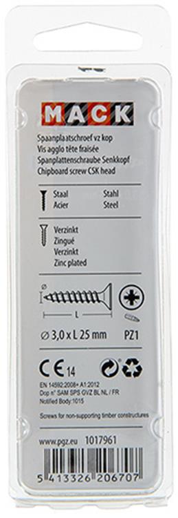 Load image into Gallery viewer, Mack 1017961 - spaanplaatschroef vz kop geelverz 100st 3,0 x 25 mm | 5 stuks