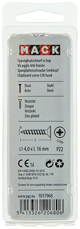 Load image into Gallery viewer, Mack 1017968 - spaanplaatschroef vz kop geelverz. 95st 4,0 x 16 mm | 5 stuks