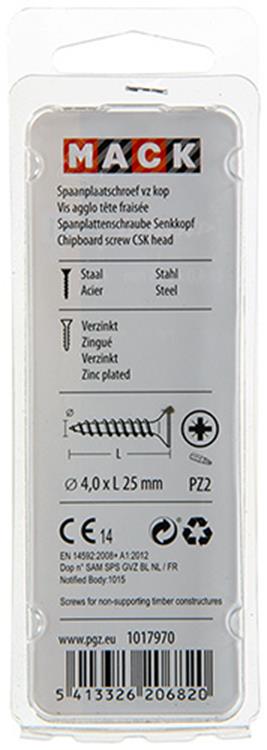 Load image into Gallery viewer, Mack 1017970 - spaanplaatschroef vz kop geelverz. 70st 4,0 x 25 mm | 5 stuks