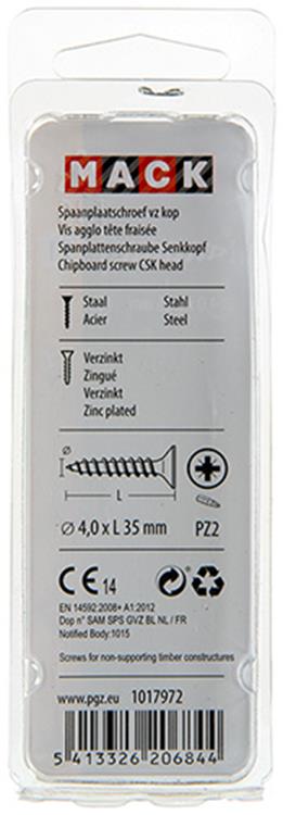Load image into Gallery viewer, Mack 1017972 - spaanplaatschroef vz kop geelverz. 50st 4,0 x 35 mm | 5 stuks