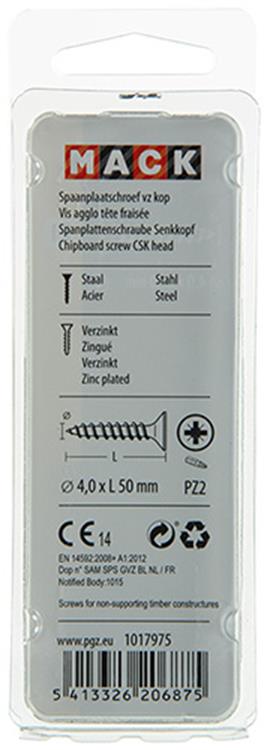 Load image into Gallery viewer, Mack 1017975 - spaanplaatschroef vz kop geelverz. 35st 4,0 x 50 mm | 5 stuks