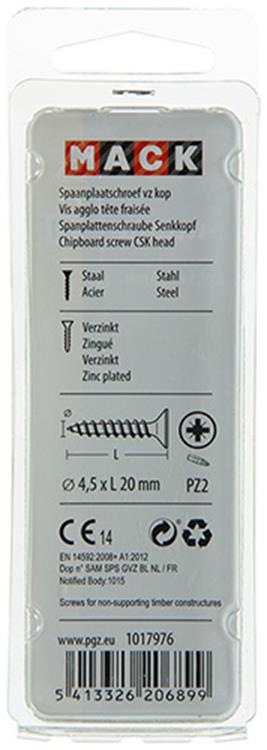 Load image into Gallery viewer, Mack 1017976 - spaanplaatschroef vz kop geelverz. 70st 4,5 x 20 mm | 5 stuks