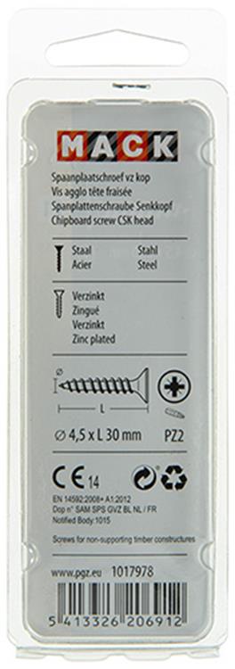 Load image into Gallery viewer, Mack 1017978 - spaanplaatschroef vz kop geelverz. 50st 4,5 x 30 mm | 5 stuks