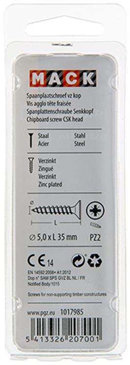 Load image into Gallery viewer, Mack 1017985 - spaanplaatschroef vz kop geelverz. 35st 5,0 x 35 mm | 5 stuks