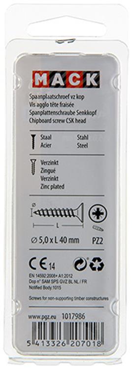 Load image into Gallery viewer, Mack 1017986 - spaanplaatschroef vz kop geelverz. 30st 5,0 x 40 mm | 5 stuks
