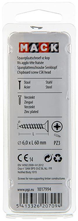 Load image into Gallery viewer, Mack 1017994 - spaanplaatschroef vz kop geelverz. 16st 6,0 x 60 mm | 5 stuks