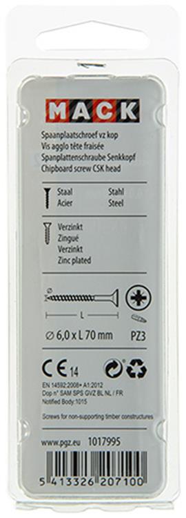 Load image into Gallery viewer, Mack 1017995 - spaanplaatschroef vz kop geelverz. 12st 6,0 x 70 mm | 5 stuks