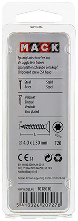 Load image into Gallery viewer, Mack 1018010 - spaanplschr.vzkop-zelfb. geelverz. 65 st 4,0 x 30 mm | 5 stuks