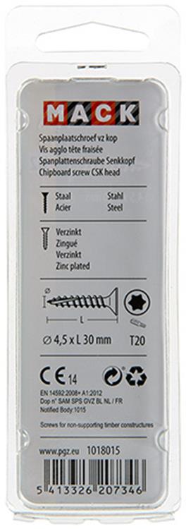 Load image into Gallery viewer, Mack 1018015 - spaanplschr.vzkop-zelfb. geelverz. 45 st 4,5 x 30 mm | 5 stuks