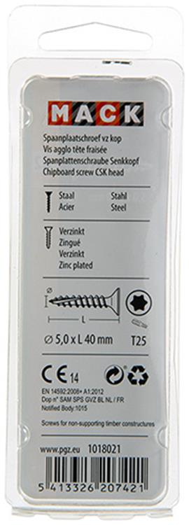 Load image into Gallery viewer, Mack 1018021 - spaanplschr.vzkop-zelfb. geelverz. 26 st 5,0 x 40 mm | 5 stuks