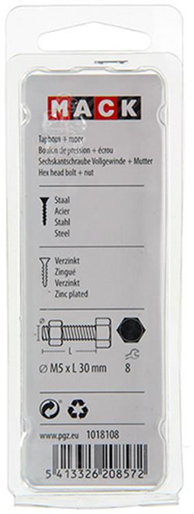 Load image into Gallery viewer, Mack 1018108 - tapbout + moer staal verzinkt 30 st m5 x 30 mm | 5 stuks