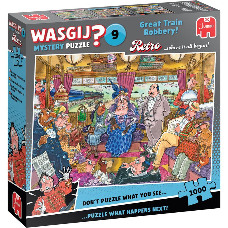 Load image into Gallery viewer, Jumbo wasgij retro mystery 9 legpuzzel - de grotere treinroof, 1000st.