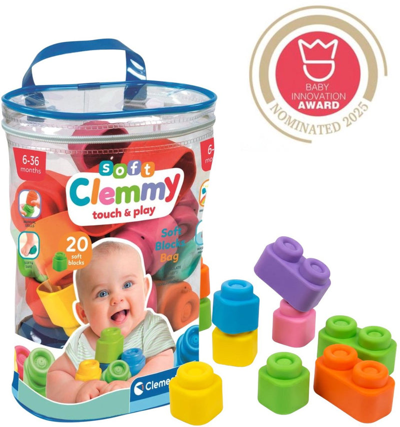 Afbeelding laden in galerijviewer, Clementoni baby soft clemmy blokken met opbergtas - 20dlg.
