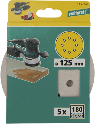 Load image into Gallery viewer, Wolfcraft hechtschuurschijven | lak verf | k180 | ø125 mm | 5 stuks - 1157000