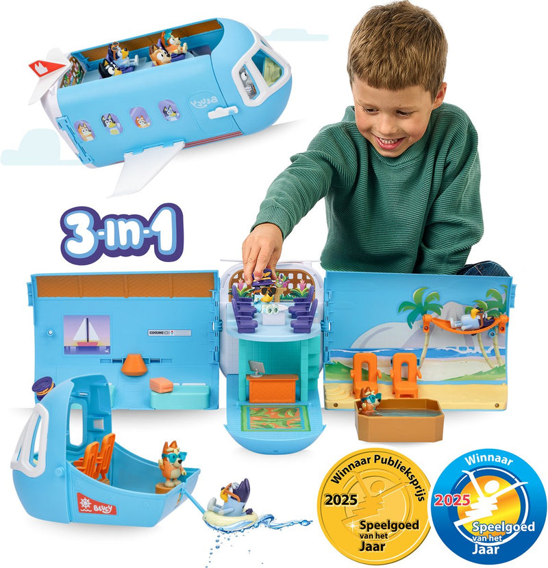 Afbeelding laden in galerijviewer, Moose toys bluey 3in1 vliegtuig met 2 speelfiguren