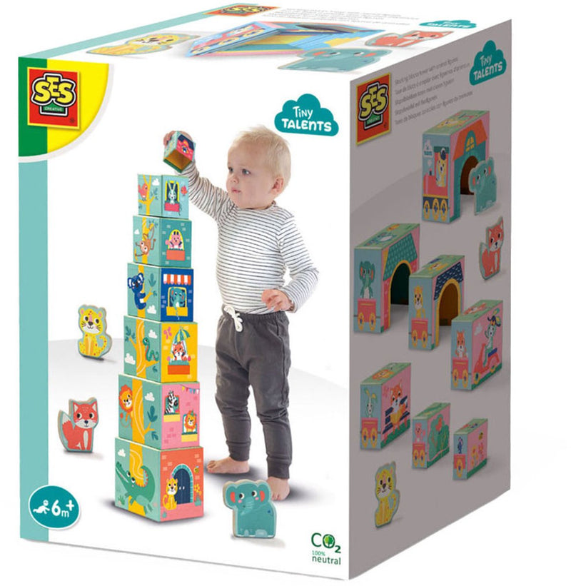 Load image into Gallery viewer, Ses creative ses tiny talents stapelblokken toren met dieren figuren