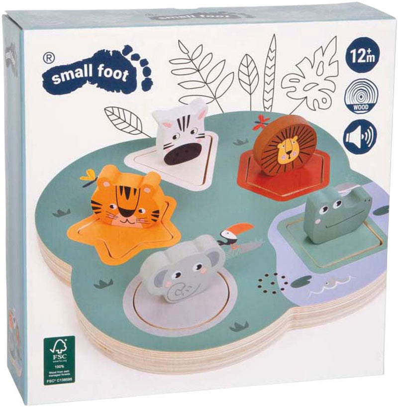 Load image into Gallery viewer, Small foot - houten 3d dierengeluiden puzzel safari