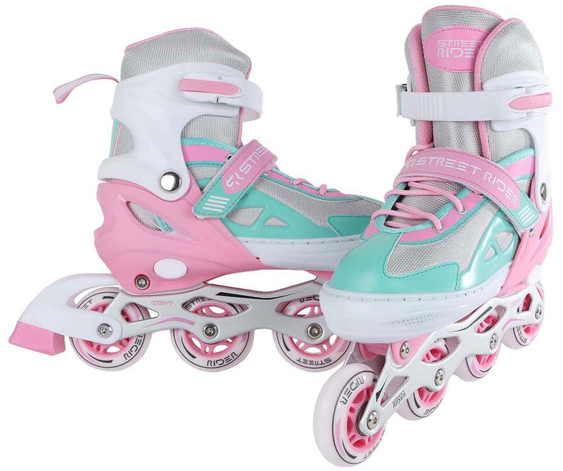 Load image into Gallery viewer, Street rider inline skeelers roze groen verstelbaar, maat 33-36
