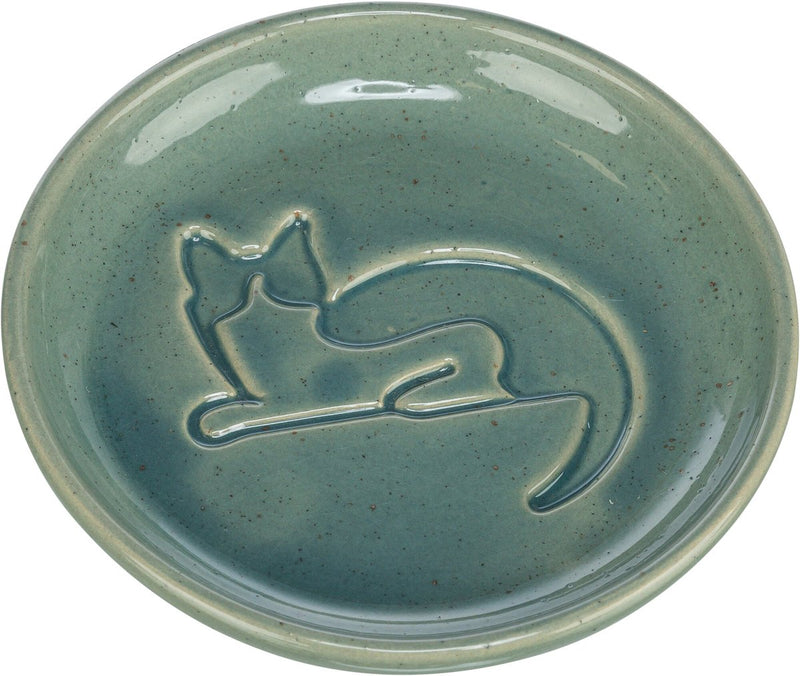 Load image into Gallery viewer, Trixie voerbak kat katrelief keramiek blauw