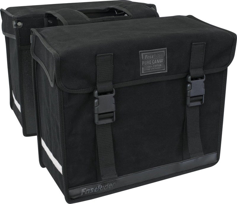 Load image into Gallery viewer, Fastrider canvas hybride 36 dubbele fietstas zwart 47l - afgeschuind - waterafstotend canvas - reflecterend - geschikt voor e-bike