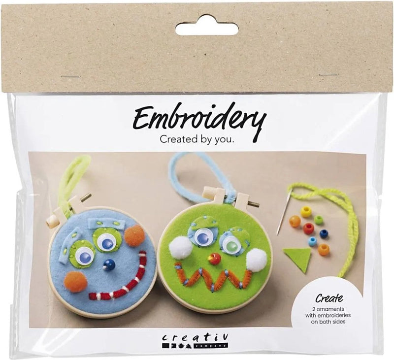Afbeelding laden in galerijviewer, Creativ company https: www.cchobby.nl mini-hobbyset-borduren-gezichtjes-blauw-groen-1-doos