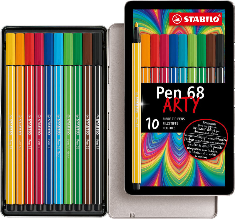 Load image into Gallery viewer, Stabilo pen 68 - viltstift - metalen doos met 10 stuks