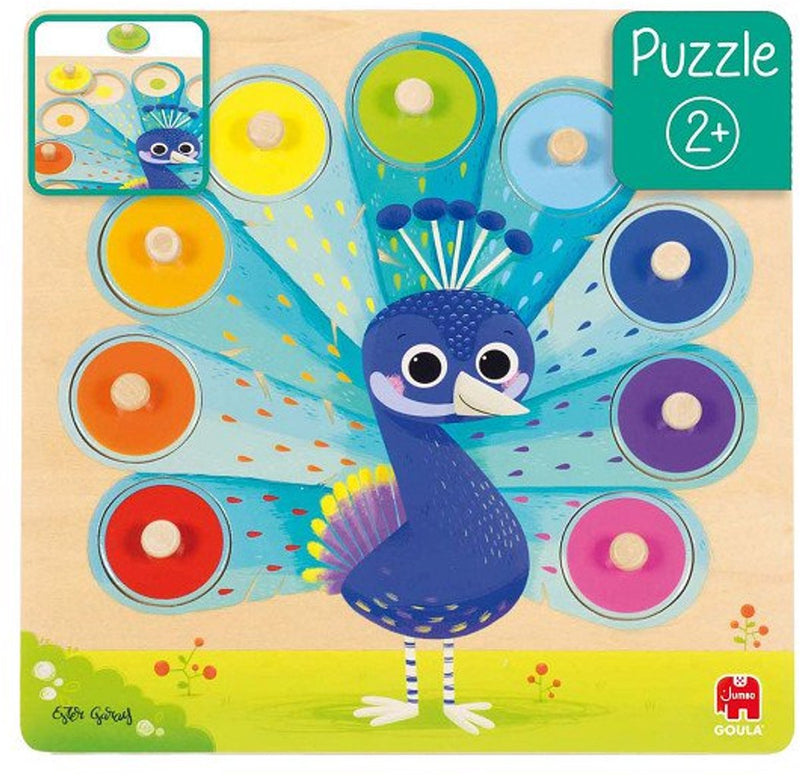 Load image into Gallery viewer, Jumbo goula - houten noppenpuzzel pauw, 9st.