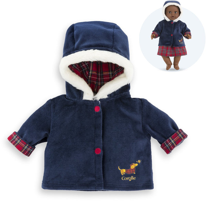 Load image into Gallery viewer, Corolle babypop winterjas - donkerblauw, bontkraag, 36cm poppen.