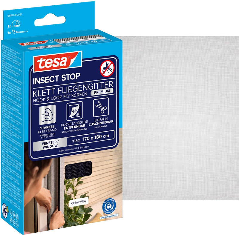 Afbeelding laden in galerijviewer, Tesa insect stop h l fly screen premium for windows - hor met sterke klittenband, verwijderbaar zonder resten, op maat snijden - 170 x 180 cm - antraciet (transparant)