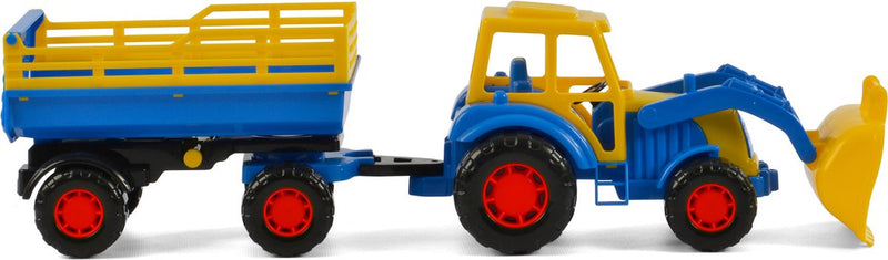 Load image into Gallery viewer, Cavallino tractor met voorlader en aanhanger blauw