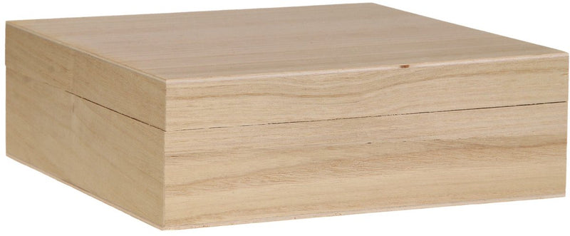 Load image into Gallery viewer, Playwood houten kist vierkant met losse deksel - opbergbox bruin 20x20x5,7 cm.