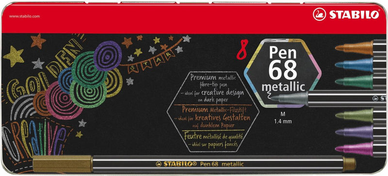Load image into Gallery viewer, Stabilo pen 68 metallic viltstiften in metalen doos - 8dlg.
