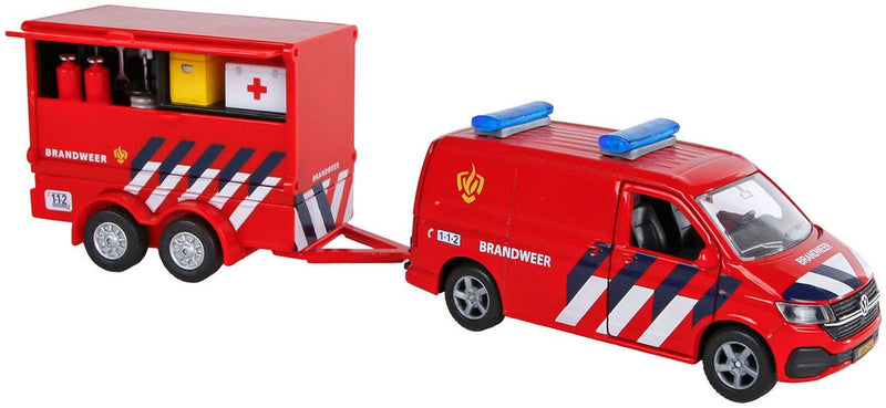 Load image into Gallery viewer, Kids globe vw transporter brandweer met aanhangwagen