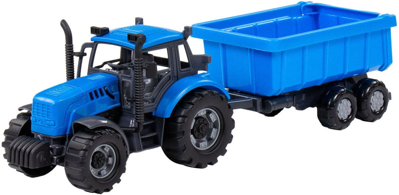 Load image into Gallery viewer, Cavallino tractor met kiepwagen aanhangwagen blauw, schaal 1:32