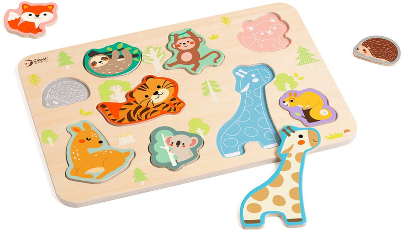 Load image into Gallery viewer, Classic world houten dierenpuzzel educatief speelgoed 10 stukjes.
