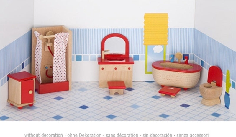 Load image into Gallery viewer, Goki - poppenhuismeubeltjes serie 2: badkamer 7-delig - hout