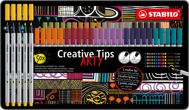 Load image into Gallery viewer, Stabilo creative tips arty pennen in metalen etui - 50dlg.