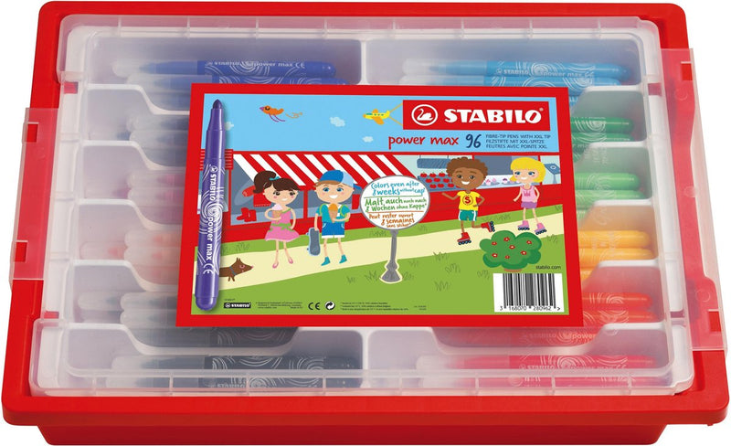 Load image into Gallery viewer, Stabilo power max - viltstift - met extra dikke punt 3,0 mm - 10 kleuren - schoolverpakking met 96 stuks
