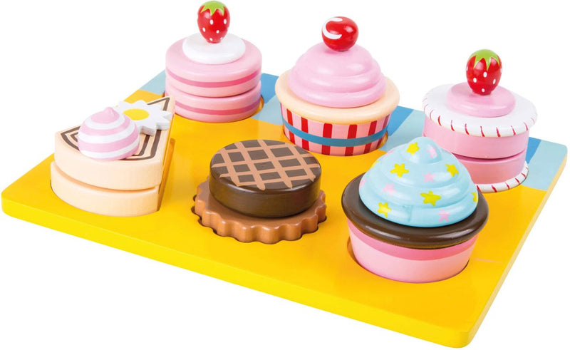 Load image into Gallery viewer, Small foot - houten speeleten cupcakes en cake set, 13dlg.