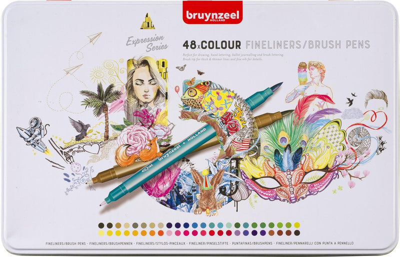Afbeelding laden in galerijviewer, Bruynzeel creatives fineliner brushpen set 48 kleuren