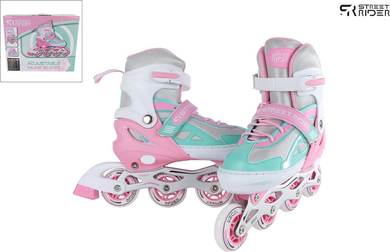Load image into Gallery viewer, Street rider inline skeelers roze groen verstelbaar, maat 29-32