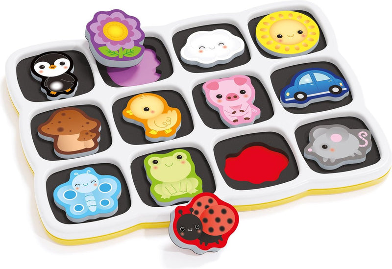 Load image into Gallery viewer, Quercetti vormenpuzzel kleuren en woorden junior 12 stukjes