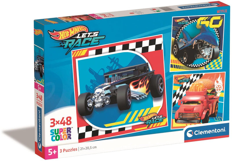 Load image into Gallery viewer, Clementoni legpuzzel super color vierkant hot wheels, 3x48st.