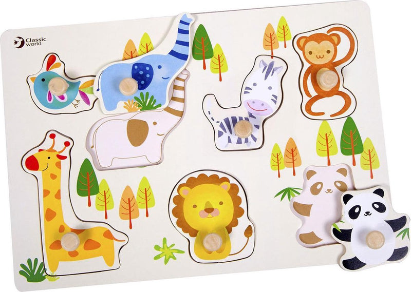Load image into Gallery viewer, Classic world houten dierenpuzzel - educatief speelgoed met noppen.