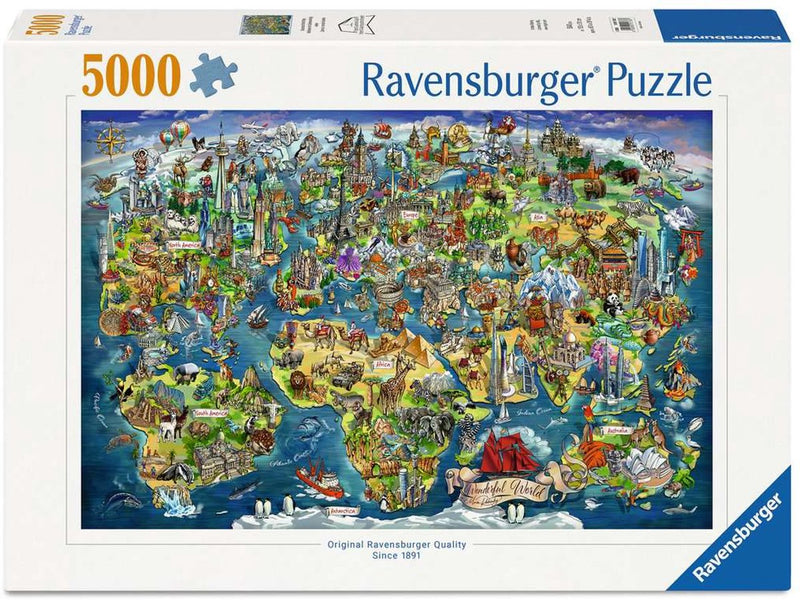 Load image into Gallery viewer, Ravensburger – wereldkaart met bezienswaardigheden – legpuzzel – 5000 stukjes