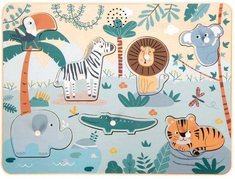 Load image into Gallery viewer, Small foot - houten dierengeluiden puzzel safari